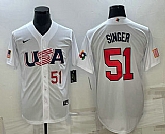 Men's USA Baseball #51 Brady Singer Number 2023 White World Baseball Classic Stitched Jersey,baseball caps,new era cap wholesale,wholesale hats